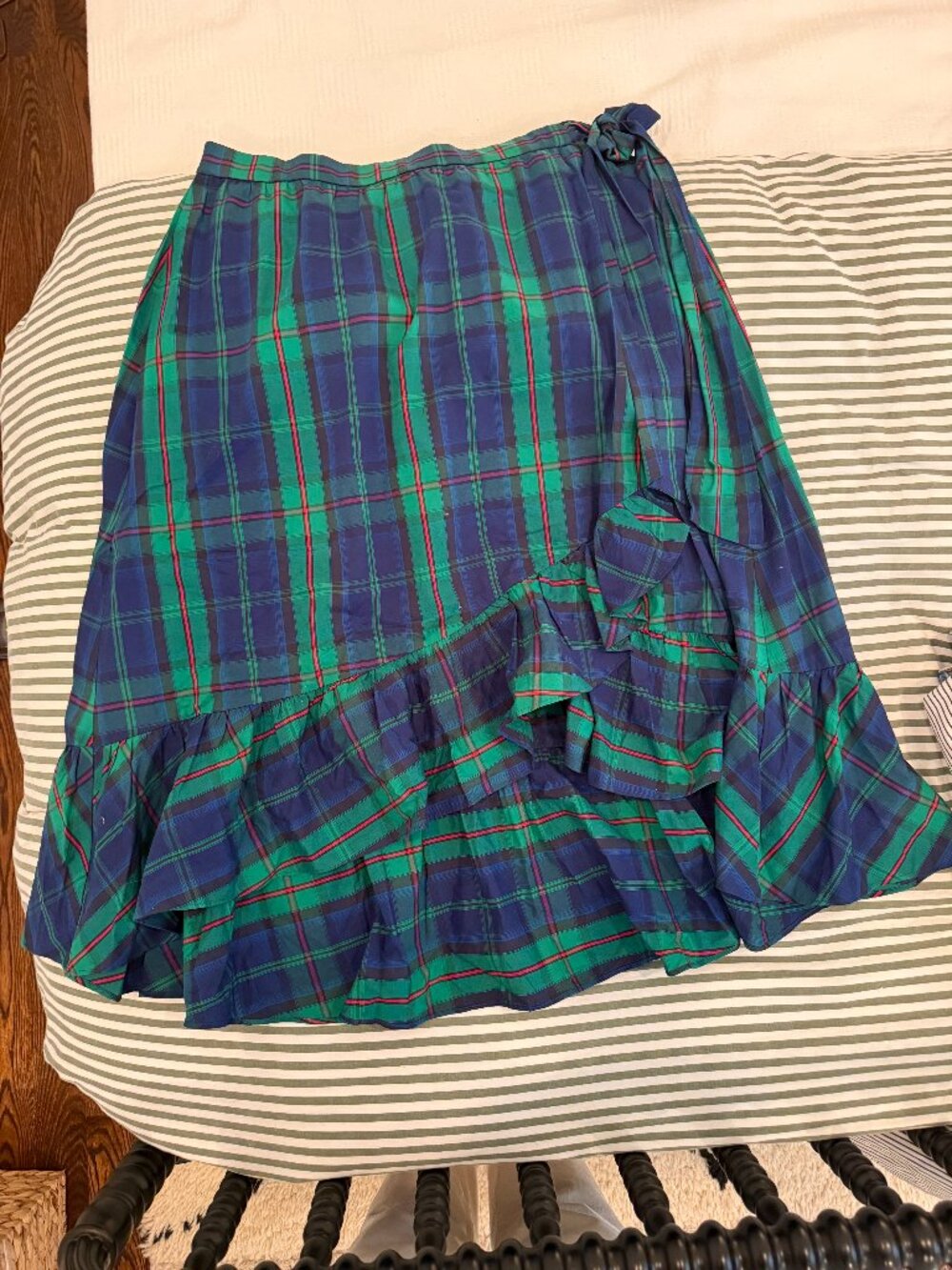 J. Crew, XL Blue & Green Plaid Ruffle Hem Midi Skirt, NWT, 100% cotton - Picture 4 of 4